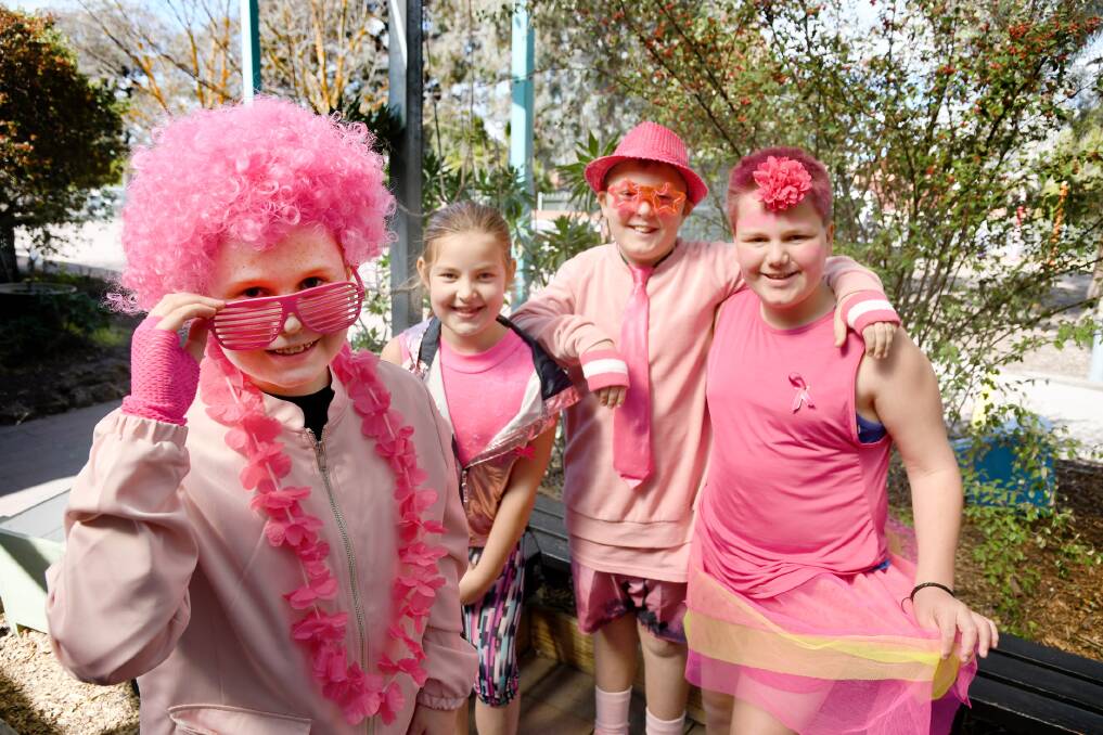 TOUCH OF PINK: Horsham West Primary School students Jonty Conway, Lexy Wade, Harrison Millar and Hugo Hopper wearing pink for Breast Cancer awareness. Picture: SAMANTHA CAMARRI