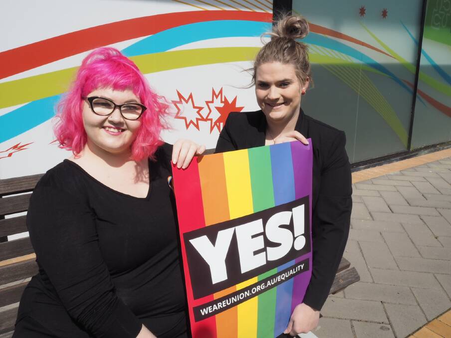 LOVE IS LOVE: Wimmera Pride Project's Maddi Ostapiw and Grampians Community Health's Jessica Johns support same-sex marriage. Picture: DAINA OLIVER.