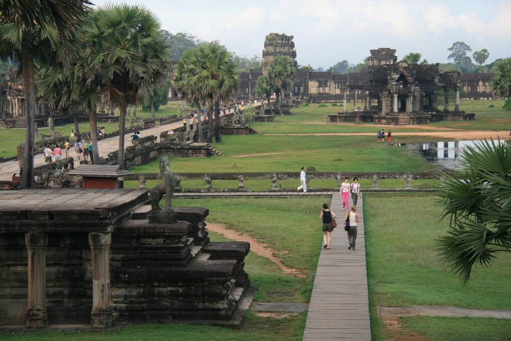 An ancient stone walkway at Angkor Wat: a marvellous way to go.