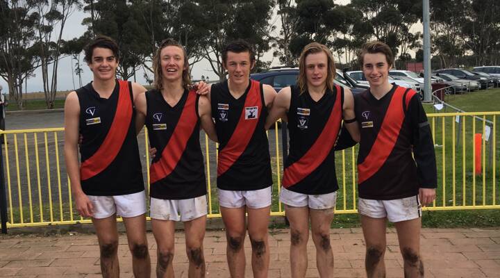 YOUTH: Darcy Hogan, Jack Hickmott, Josh Freeman, Jye Walter and Wade Francis all starred in the Bombers' win against Pimpinio. Picture: CONTRIBUTED 