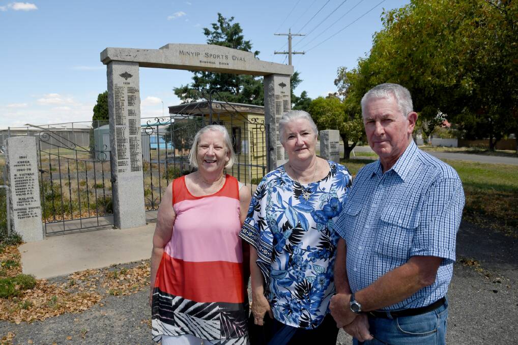 Minyip and District Historical Society secretary Shirley Smith, president Diane Connolly and Minyip RSL sub-branch president Michael Krause. Picture: SAMANTHA CAMARRI