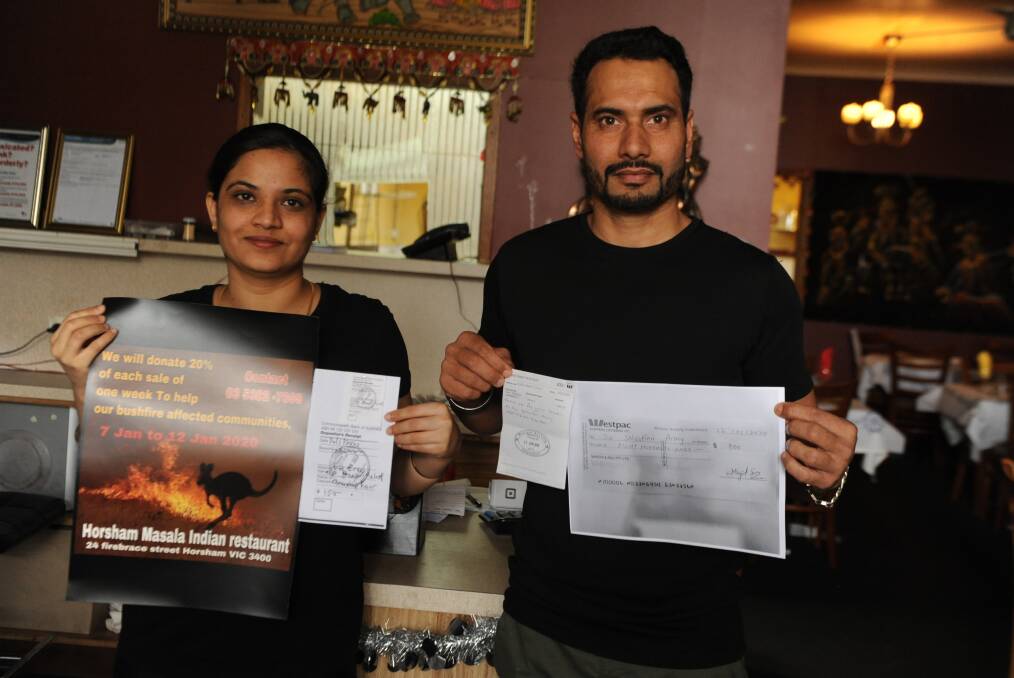 Horsam Masala staff members Amrit Pal Singh and Amandeep Kaur said the money raised from would go to The Salvation Army Bushfire Disaster Appeal. Picture: ELIZA BERLAGE