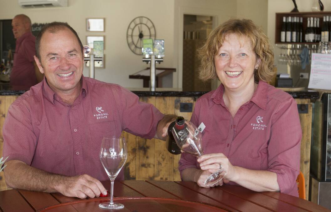 Pomonal Estate owners Adam Atchison and Pep Atchison sample some of their wines. 