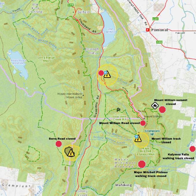 SHUTDOWNS: Road and track closures in the Grampians National Park on Wednesday. Source: VICTORIA EMERGENCY