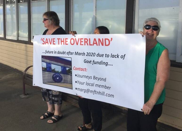 UNCERTAIN FUTURE: Supporters of the Overland gather at Nhill train station to call for the rail service to be saved. Picture: CONTRIBUTED