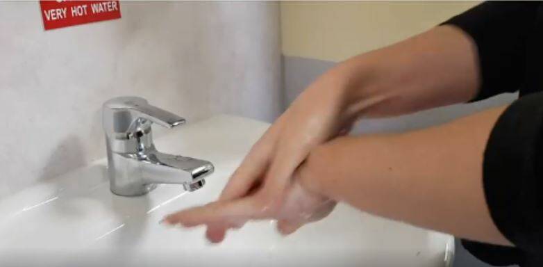 HYGIENE FIRST: Wimmera Health Care Group infection control nurse Amy Elliott in a video about correct handwashing to prevent the spread of disease. Source: WHCG.