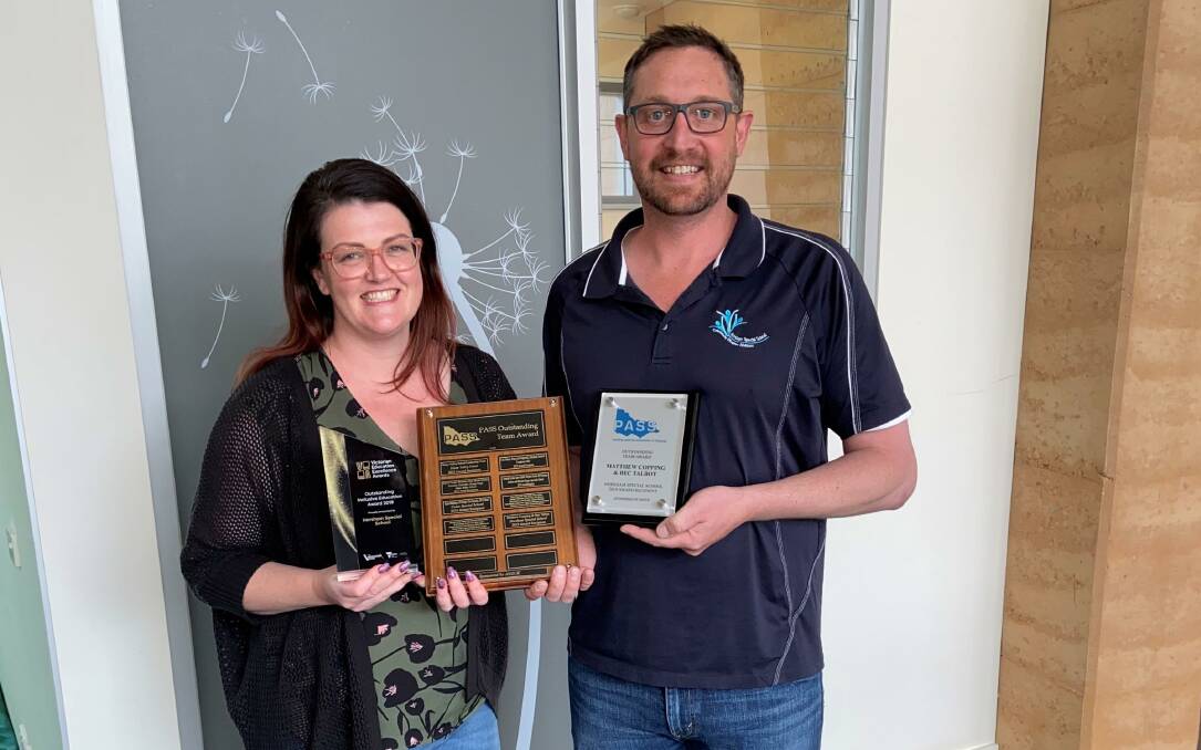 EMPOWERING EDUCATORS: Horsham Special School assistant principal Rebecca Talbot and principal Matt Copping with their awards. Picture: CONTRIBUTED