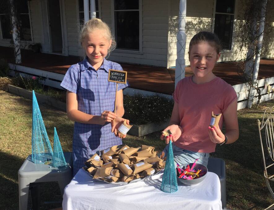 THOUGHTFUL: Horsham's Sienna Cookson, 10, and Paige Millar, 12, have been selling "reindeer food" in the Millar's front yard in Horsham to raise money for the Wimmera Cancer Centre. Picture: ELIZA BERLAGE
