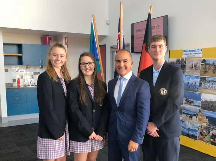 FUNDS PLEDGED: Horsham College 2020 school captain Jorrdan Weir, 2020 Horsham College school vice-captain Xenitty Crouch, Victorian Education Minister James Merlino and Horsham College 2020 school captain. Picture: CONTRIBUTED