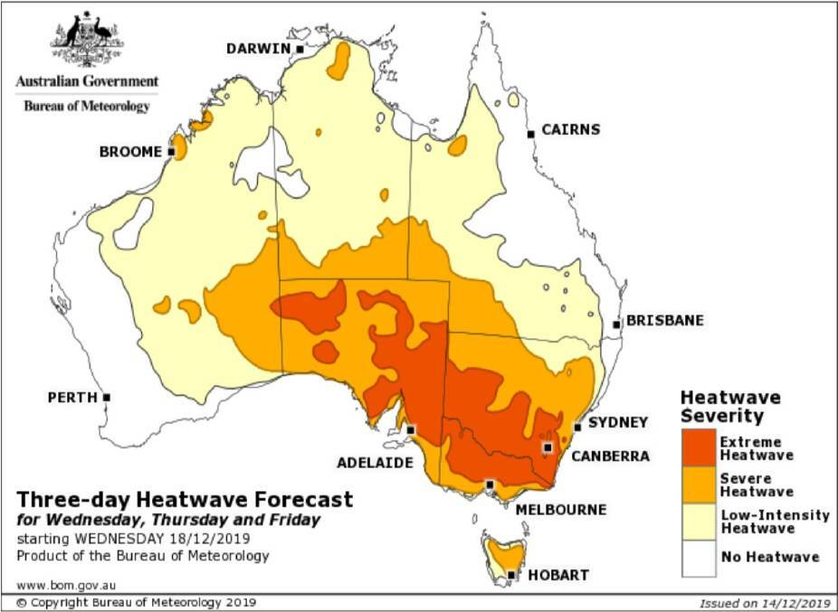 The three-day heatwave forecast. Source: BOM