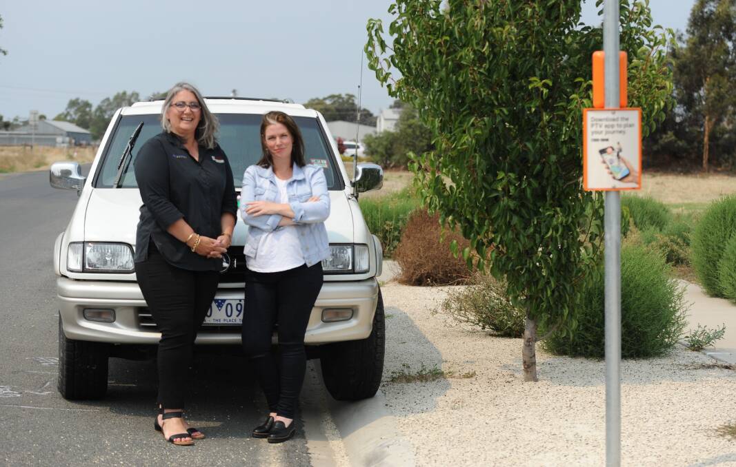 IN LIMBO: Horsham resident Wendy Aston and Member for Lowan Emma Kealy waiting at the bus stop on River Road on Friday. Picture: ELIZA BERLAGE