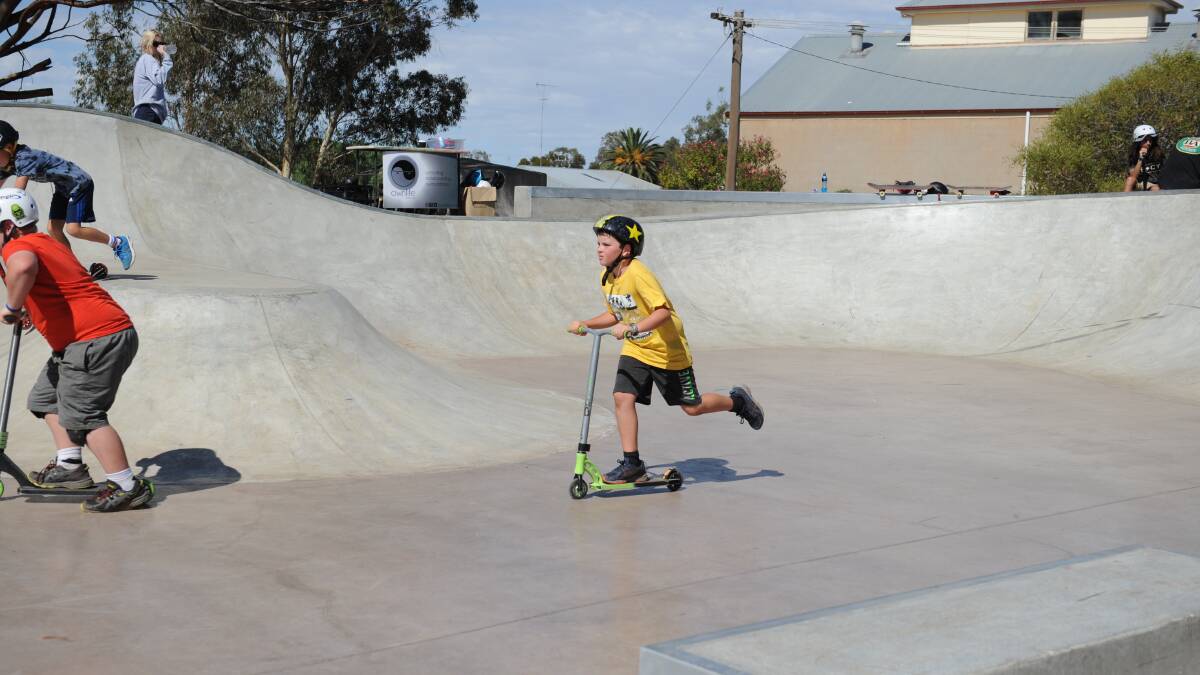 Baxter Stasinowsky, 8, scoots through Rainbow's new skate park this week. Picture: ELIJAH MACCHIA