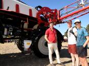 Agrifac's James Fox with Dimboola's Ceus Wolthuis and his son Tonnis at the Wimmera Machinery Field Days. Picture: SAMANTHA CAMARRI