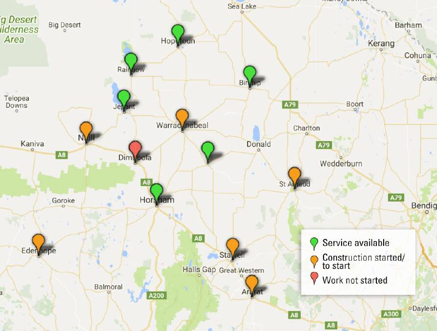 A map showing the NBN's progress across the Wimmera.