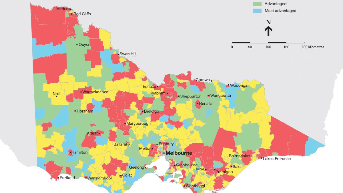 A new report has ranked all Victorian postcodes against 22 indicators, and plotted the most advantaged and disadvantaged areas in the state. Picture: DROPPING OFF THE EDGE
