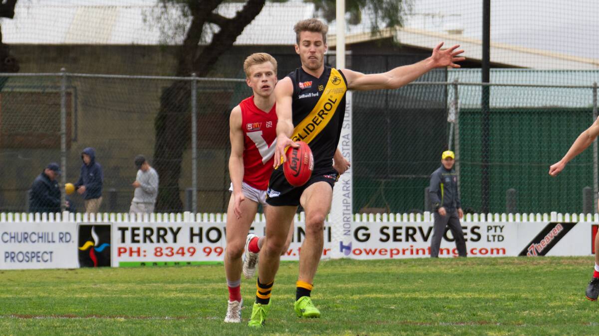 Chris Curran in action for the Glenelg Tigers in 2018. Picture: FLASH GORDON PHOTOGRAPHY 