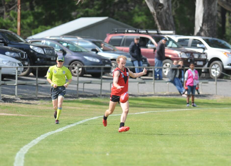 Bailey Taylor, pictured in a semi-final, was among the best for Stawell against Horsham. Picture: LACHLAN WILLIAMS