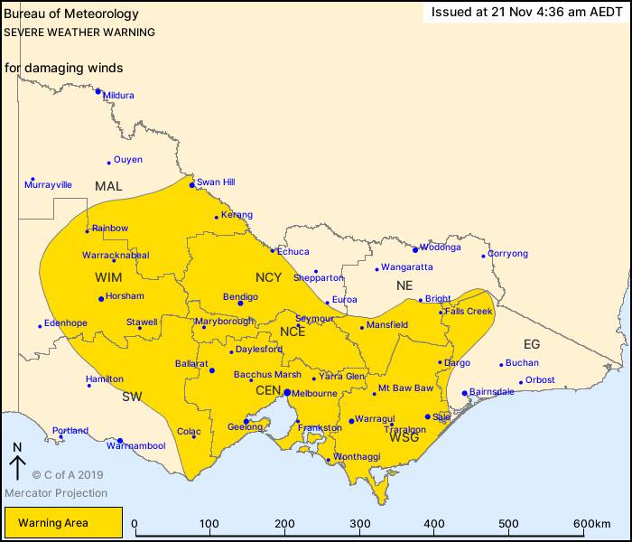 Damaging winds expected for the Wimmera region. 