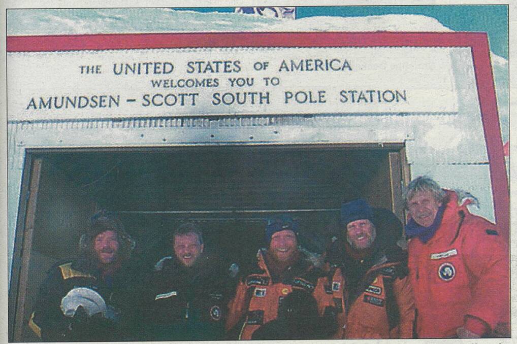 AT THE POLE: Muir, Philips and Hillary with station staff at the South Pole. 