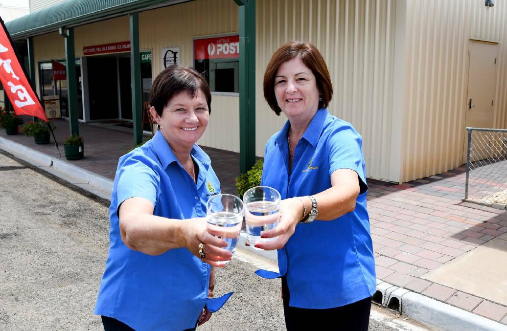 Bev Appledore and Leonie Atkin from WG & SF McPherson CRT Brim celebrated drinking water coming to the town. Picture: SAMANTHA CAMARRI