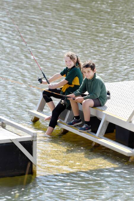 Dimboola's Jamie Clark, 11, and Kye Johnston, 10, were excited for the annual Dimboola Classic Fishing competition. Picture: SAMANTHA CAMARRI
