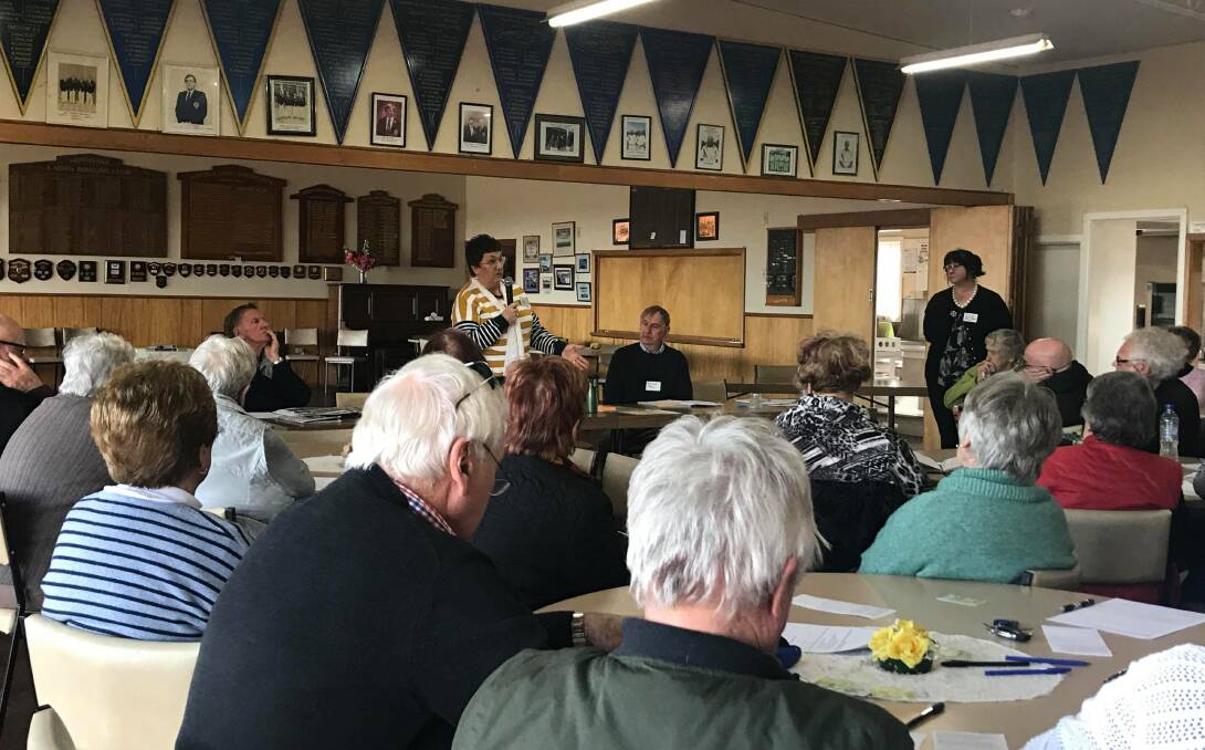 ACTION: Horsham Rural Ratepayers and Residents president Di Bell (middle) speaks at the group's first public meeting on Sunday at Horsham's Sunnyside Bowling Club. Picture: JADE BATE