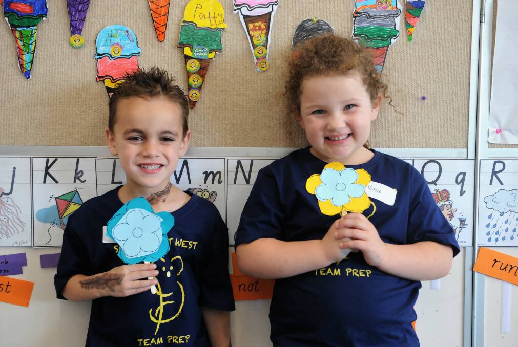 NEW PROSPECTS: New Horsham West Primary School preps Aiden Suter and Nina Wolf had fun at their first prep transition day last week. Picture: JADE BATE