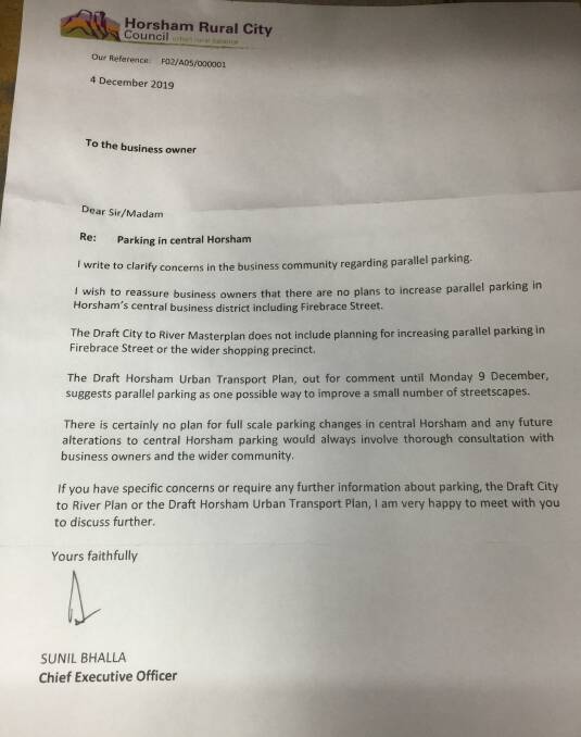 Letter sent by Horsham council chief executive Sunil Bhalla to Horsham business owners.