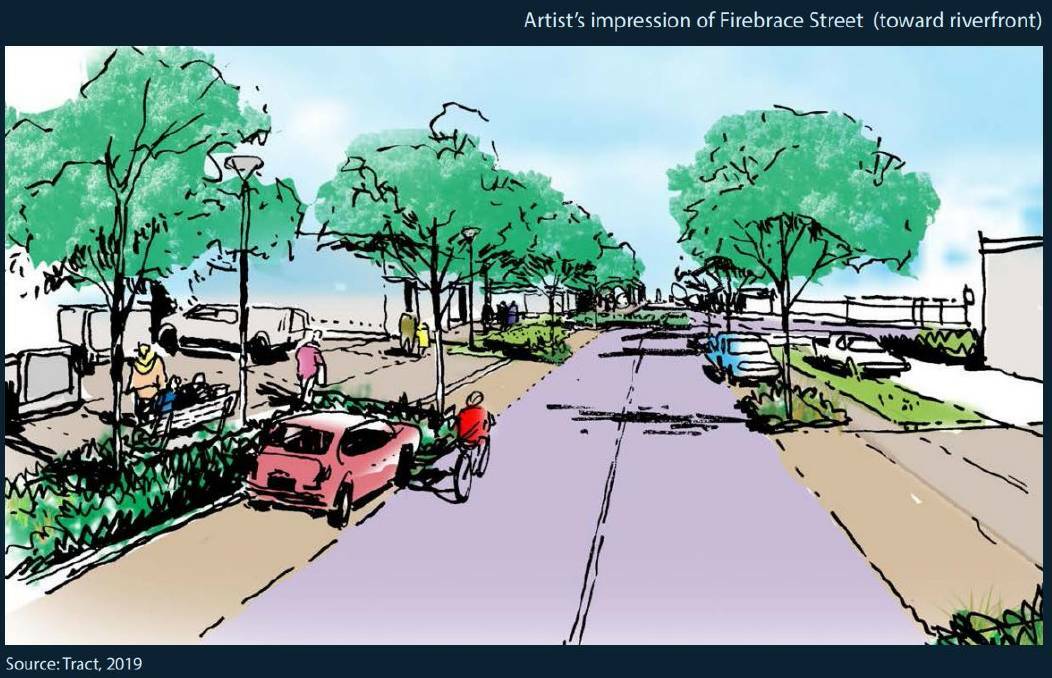 Concept art of Firebrace Street included in Horsham council's City to River plan as displayed on page 18 of the Horsham Wimmera River and CAD Vision and Masterplan document. Council's chief executive Sunil Bhalla said the impression didn't pertain to any specific area of Firebrace Street.