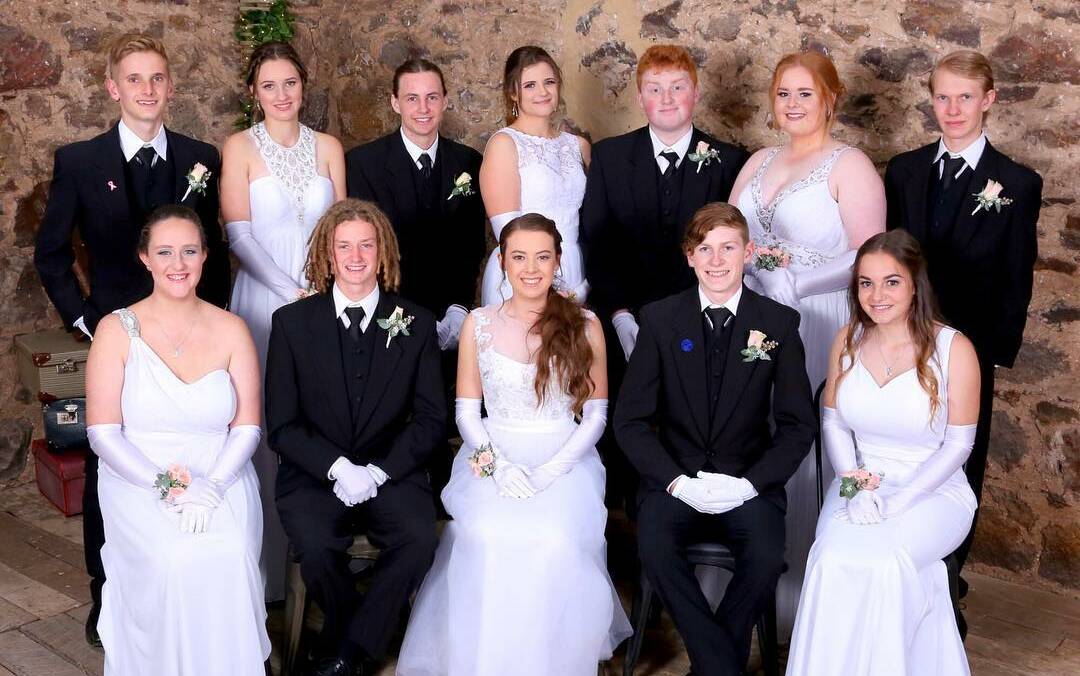 TRADITION: Edenhope College student Georgia Baxter, back row, second from left, initiated the 2019 debutante ball. Picture: LYNNE McKENZIE
