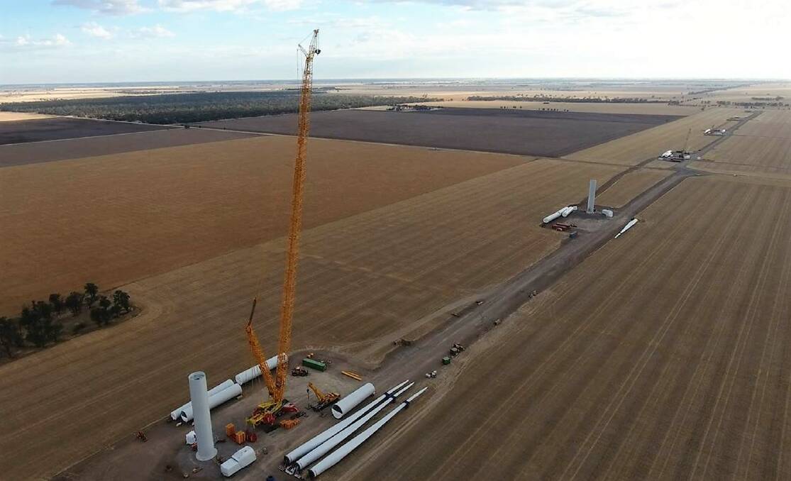The first tower components are going up at Murra Warra Wind Farm. Picture: CONTRIBUTED