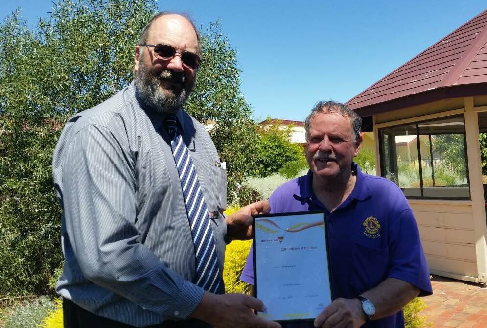 Former Buloke Shire Mayor David Pollard with 2017 Citizen of the Year Graeme Harris.