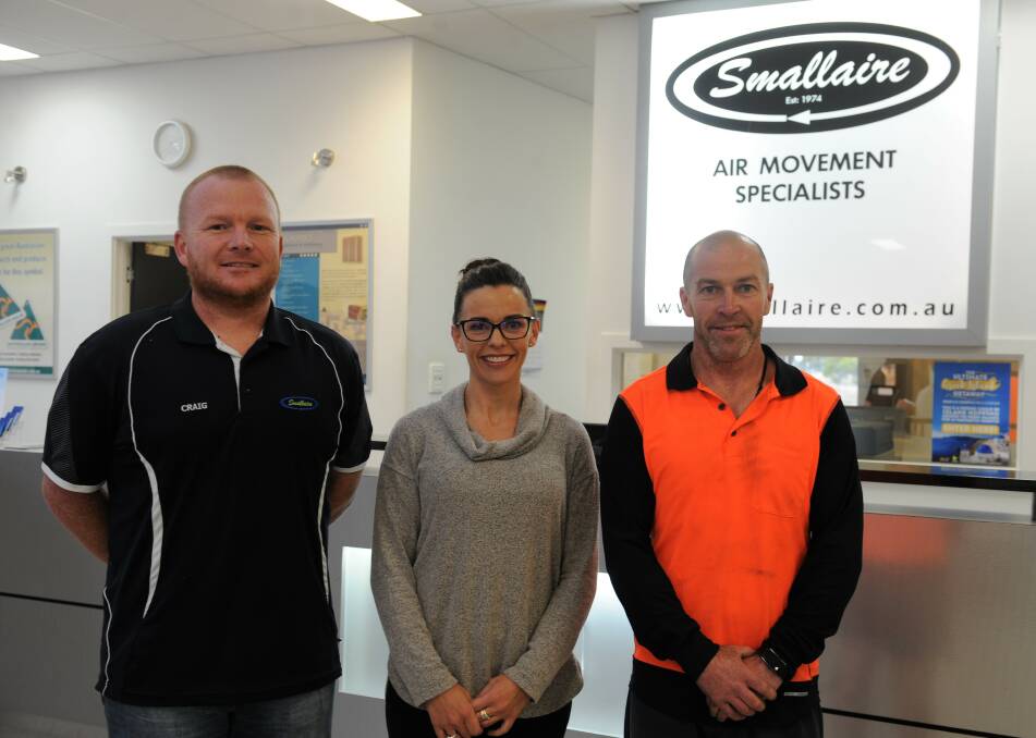 RECOGNITION: Smallaire H-Vac sales manager Craig Irvin, director and owner Lolita Small and factory foreman Chris Marlow. Picture: JADE BATE
