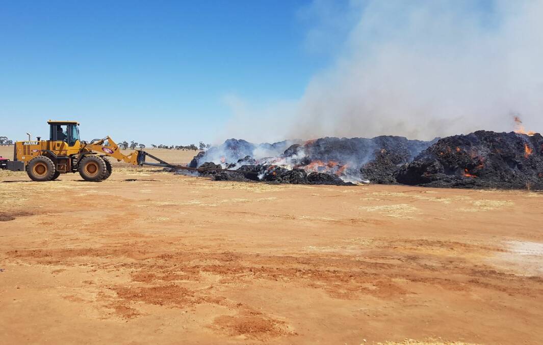 A haystack fire at Kellalac on Sunday destroyed about $250,000 worth of hay. Picture: CONTRIBUTED