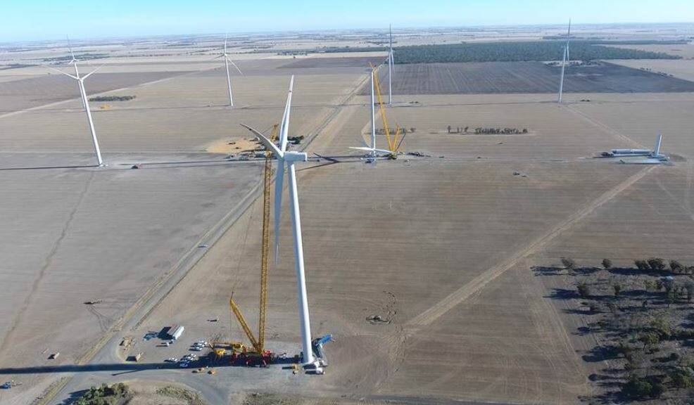 Two cranes are being used to build turbines at Murra Warra Wind Farm.