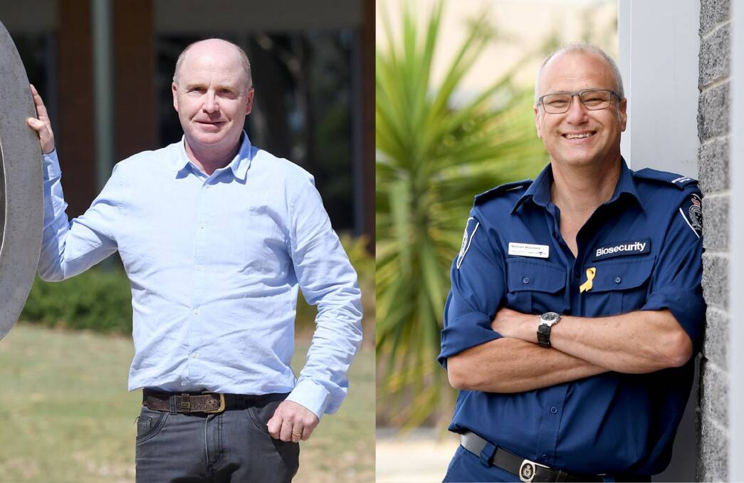Agriculture Victoria's Brian Kearns and Michael Moerkerk have celebrated 30 years at Horsham's Grains Innovation Park. Pictures: SAMANTHA CAMARRI