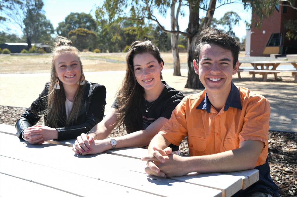 Horsham's Holy Trinity Lutheran College Year 12 students Sarah Barber, Mackenzie Camilleri and Josiah Mock were among the first Year 12s at the school to receive their ATAR results on Thursday. Picture: JADE BATE