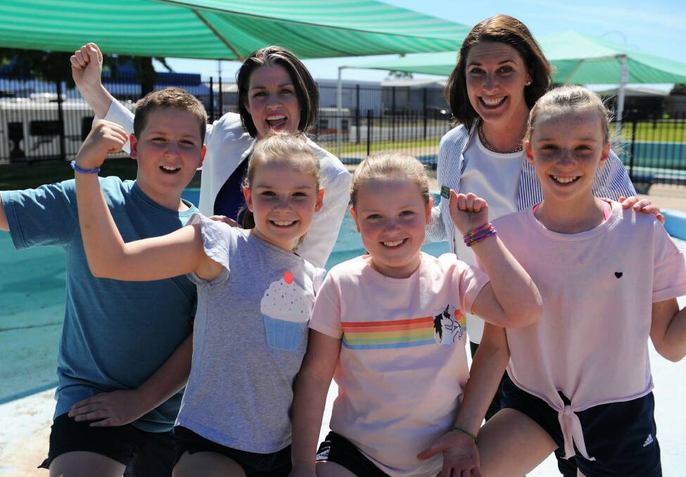 WATER PARK PLEDGE: Kirby Brown, Alice Newall, Abbey Brown and Masie Newall, with Member for Lowan Emma Kealy and National candidate for Western Victoria Jo Armstrong. Picture: JADE BATE