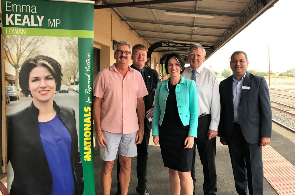 Member for Lowan Emma Kealy announced the Coalition's public transport promise for Western Victoria at Horsham train station on Tuesday. Picture: JADE BATE