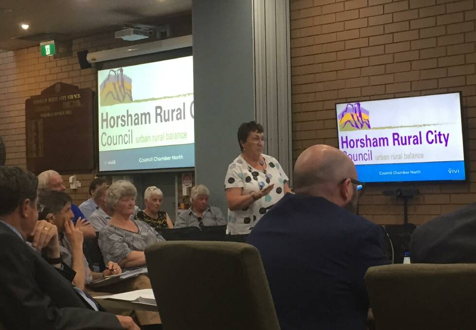 Horsahm Rural Ratepayers and Residents president Di Bell talking to council.