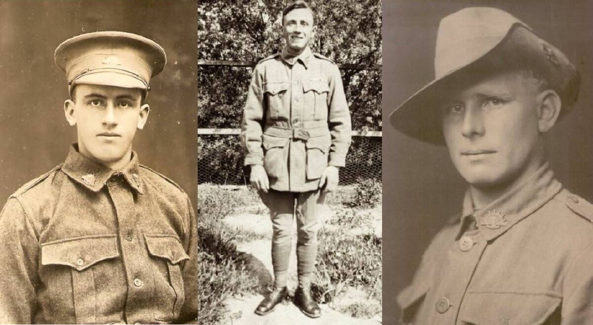 Antwerp region First World War soldiers Archie MacKenzie, Albert Birch and Laurence Binns will be among those recognised on the honour roll. Pictures: CONTRIBUTED