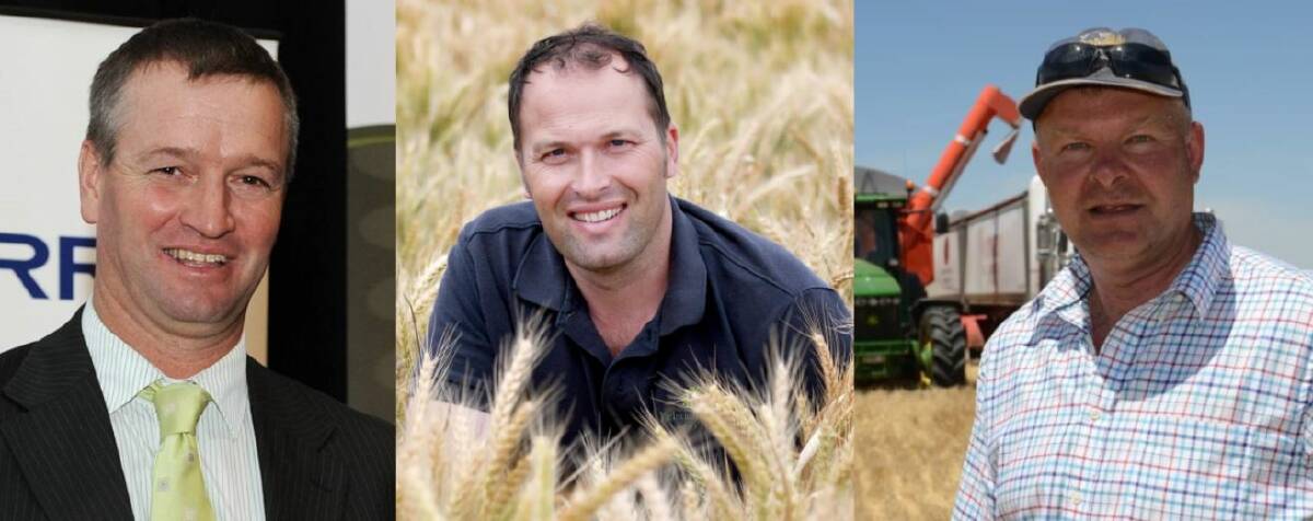 Grain Producers Australia chairman and Rupanyup farmer Andrew Weidemann, Victorian Farmers Federation president and Murra Warra farmer David Jochinke and VFF Grains Group president Ross Johns.