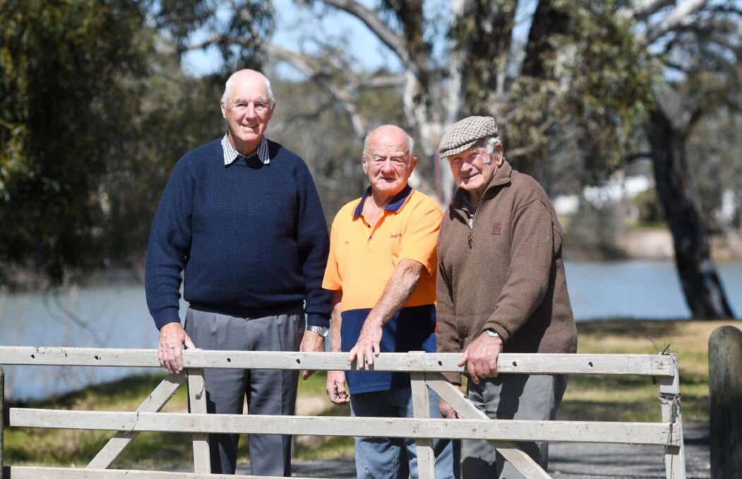 ON WITH THE SHOW: Barry Gross, Tom Blair and Bob Jackman are celebrating a combined total of 120 years with the Horsham Agricultural Society this year. Picture: SAMANTHA CAMARRI