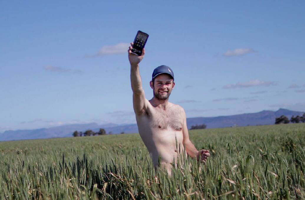 The Naked Farmer's Ben Brooksby celebrates the return of his Instagram page. Picture: CONTRIBUTED
