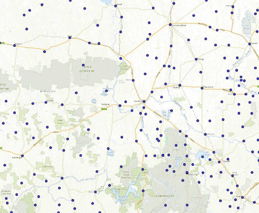 A map of current mobile black spots in the Wimmera.