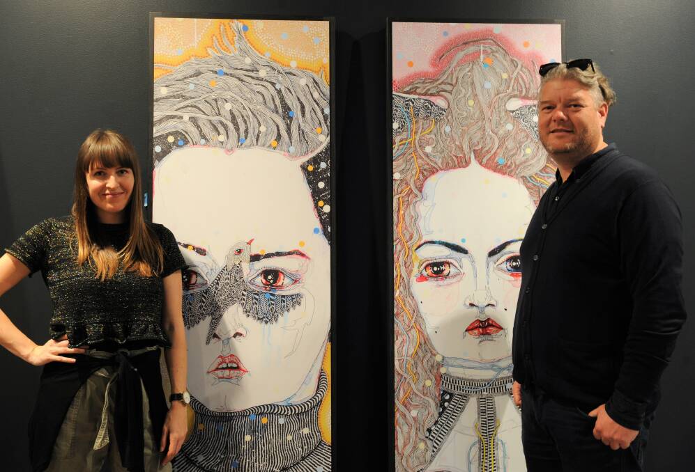 ART SHOWCASE: Del Kathryn Barton: The Nightingale and the Rose touring exhibition co-ordinator Tegan McAuley and Horsham Regional Art Gallery director Adam Harding. Picture: JADE BATE