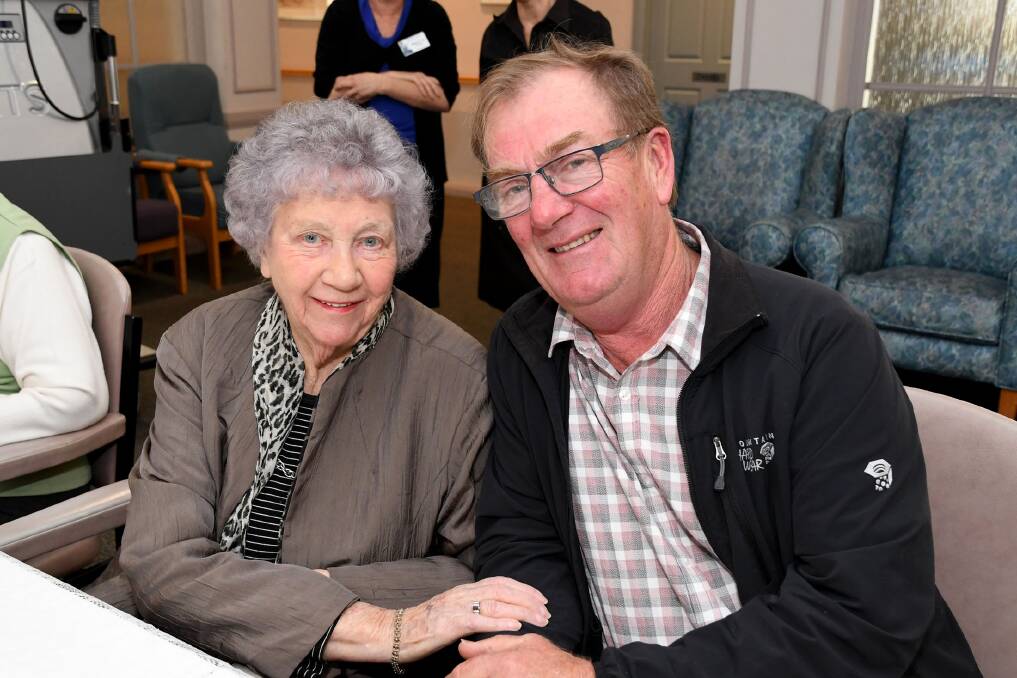 Dawn Arnold-Jones and Wayne Hinch, during a lunch party at Horsham's Sunnyside Lutheran Retirement Village on Thursday. Picture: SAMANTHA CAMARRI