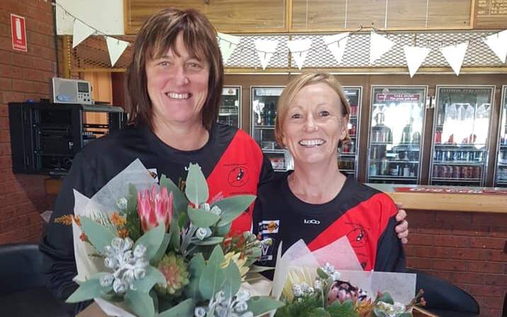 MILESTONES: Edenhope-Apsley's Wendy Cryer and Carolyn Middleton celebrated netball milestones at the weekend, celebrating 500 games.