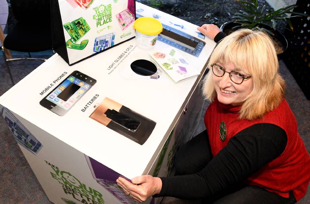 WASTE WISE: Grampians Central West Waste and Resource Recovery Group executive officer La Vergne Lehmann with the e-waste station at Horsham council's offices. The state government's e-waste ban starts on July 1. Picture: SAMANTHA CAMARRI