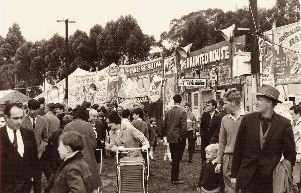 FAMILY FUN: The Horsham show's sideshow alley, pictured here probably sometime between 1950 and 1960, was filled with colour, noise and exotic surprises. This year marks 140 years. Picture: Horsham Historical Society